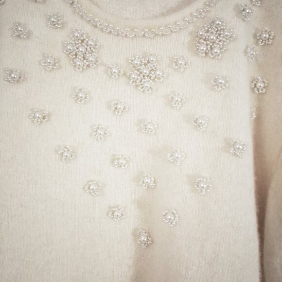 Vintage Ivory Pearl Beaded Sweater, Lambswool Angora Blend - Picture 3 of 8